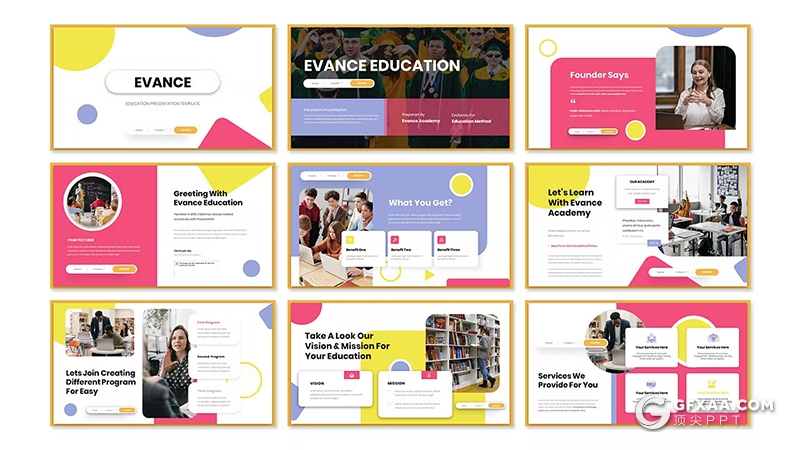 30页多色彩大学课堂教育演示宣传国外PPT模板 - 顶尖PPT