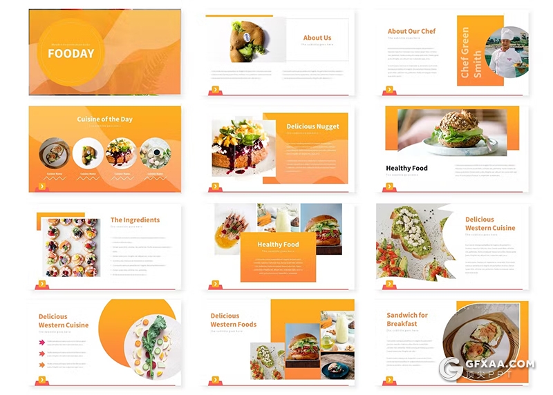 30页餐饮美食介绍宣传国外PPT模板5种配色 - 顶尖PPT