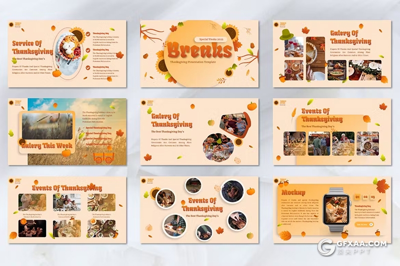 45页橙色大气感恩节主题国外PPT模板 - 顶尖PPT