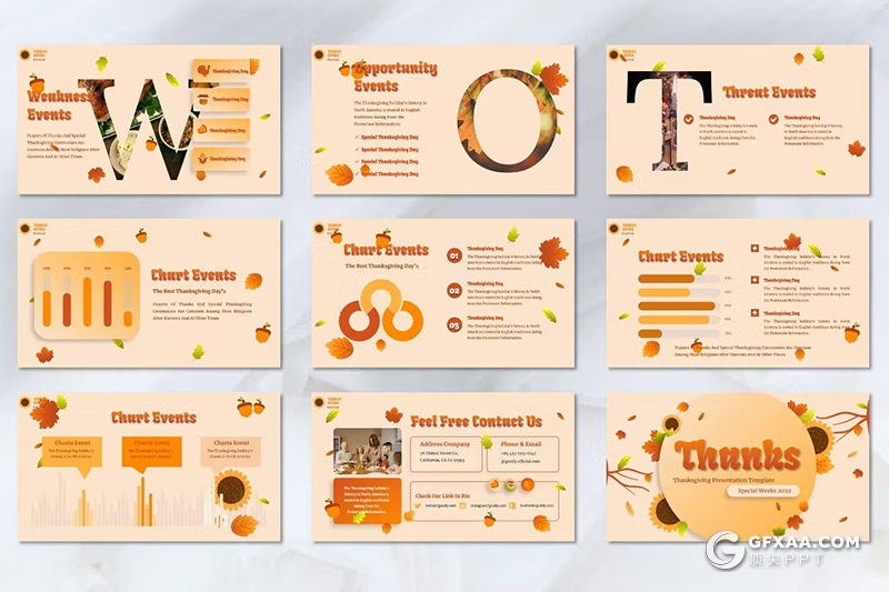 45页橙色大气感恩节主题国外PPT模板 - 顶尖PPT