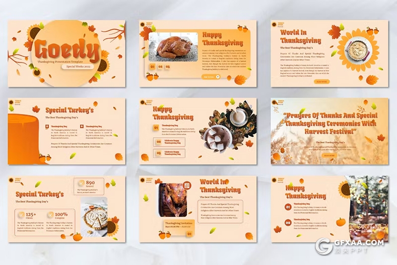 45页橙色大气感恩节主题国外PPT模板 - 顶尖PPT