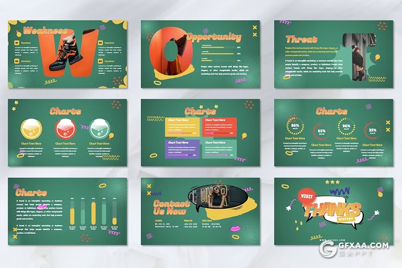 45页绿色时尚精美摄影图片展示通用国外PPT模板 - 顶尖PPT