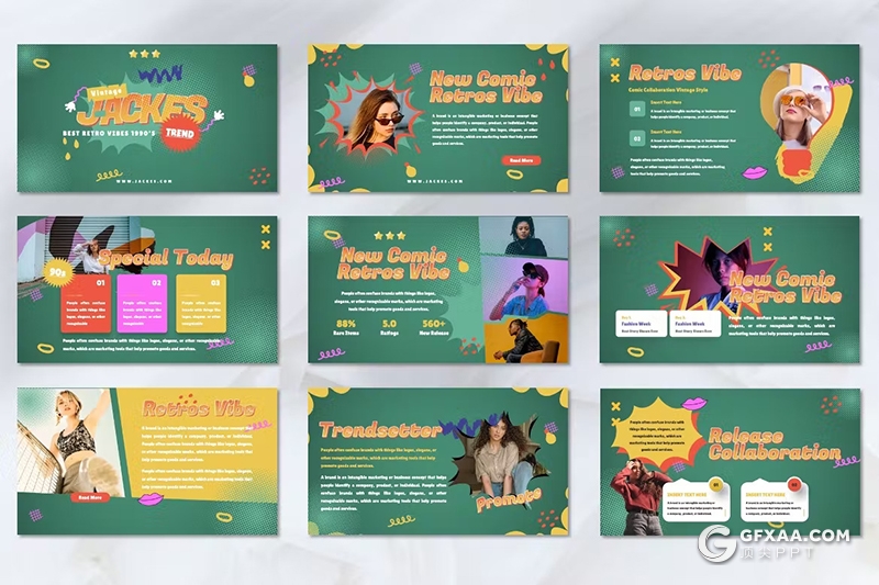 45页绿色时尚精美摄影图片展示通用国外PPT模板 - 顶尖PPT