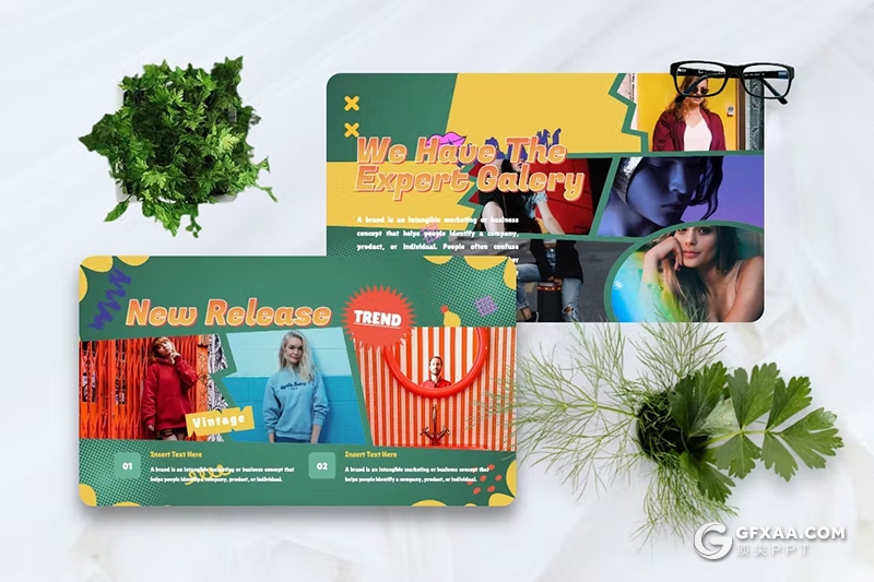 45页绿色时尚精美摄影图片展示通用国外PPT模板 - 顶尖PPT