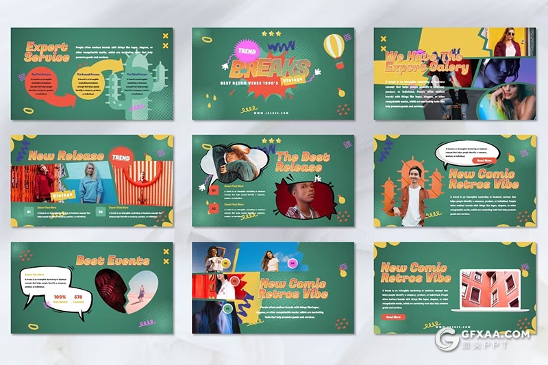 45页绿色时尚精美摄影图片展示通用国外PPT模板 - 顶尖PPT