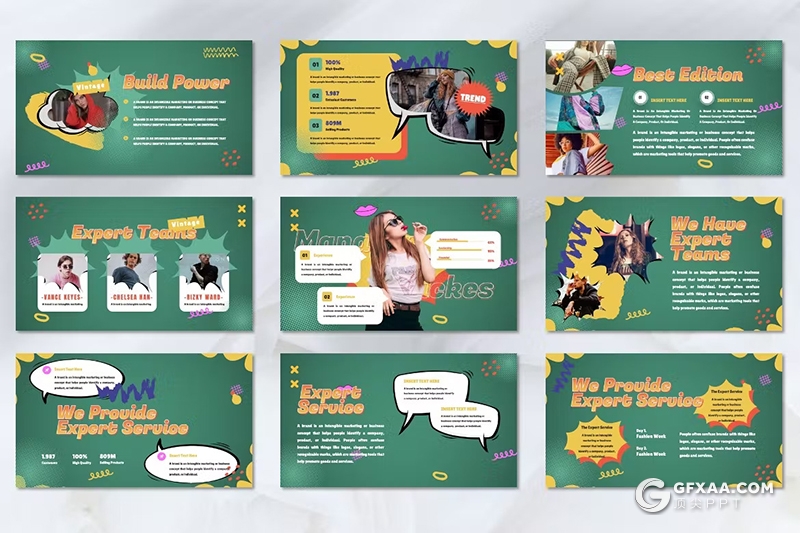 45页绿色时尚精美摄影图片展示通用国外PPT模板 - 顶尖PPT