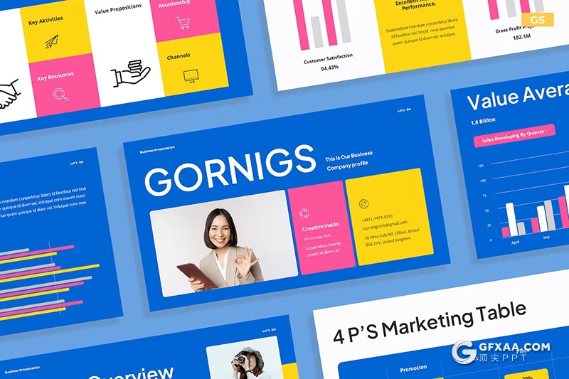 27页蓝黄公司简介团队介绍商业计划书商业通用国外PPT模板 - 顶尖PPT