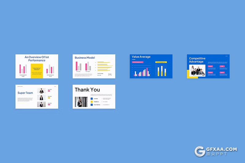 27页蓝黄公司简介团队介绍商业计划书商业通用国外PPT模板 - 顶尖PPT