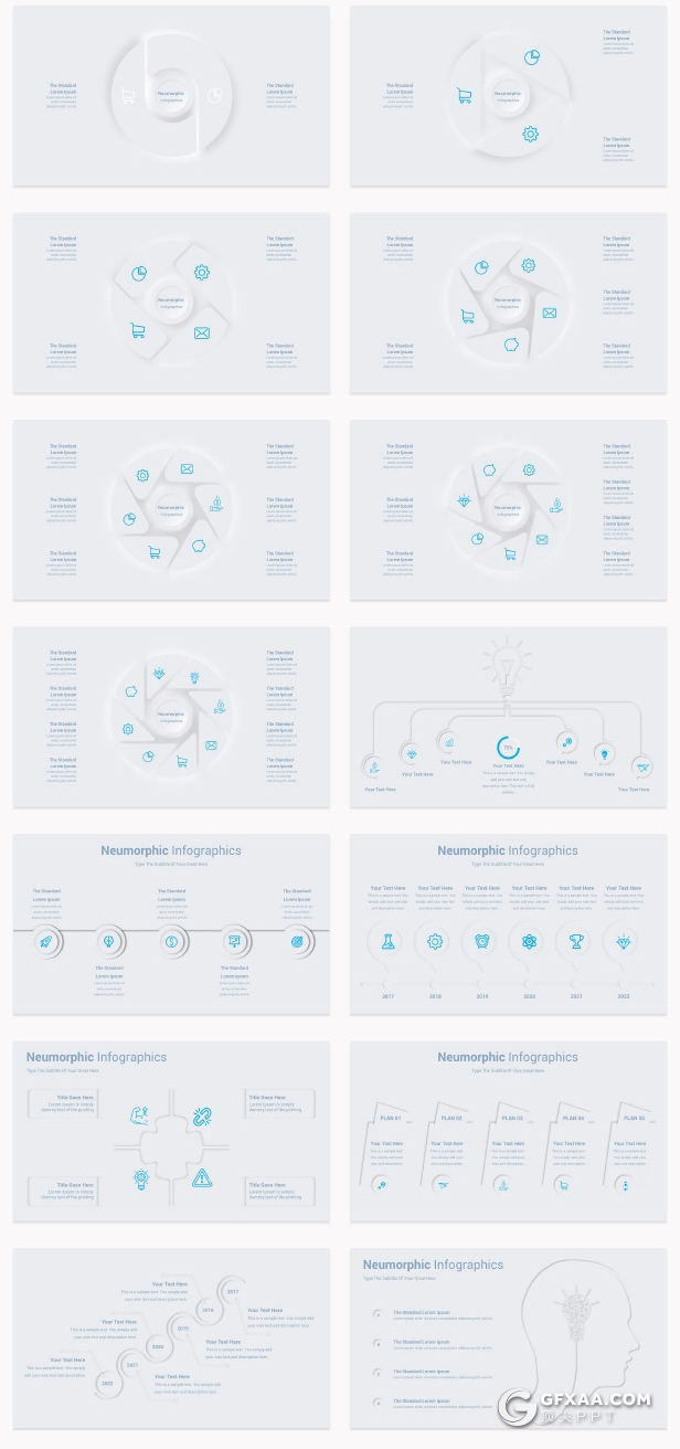 203页蓝色微立体信息图形图表PPT图形模板 - 顶尖PPT