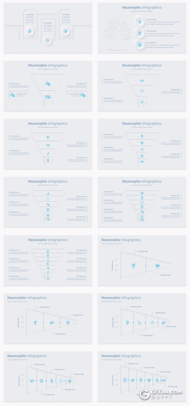203页蓝色微立体信息图形图表PPT图形模板 - 顶尖PPT