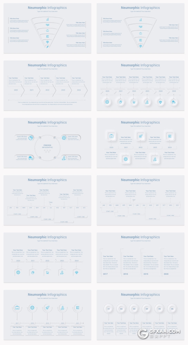203页蓝色微立体信息图形图表PPT图形模板 - 顶尖PPT