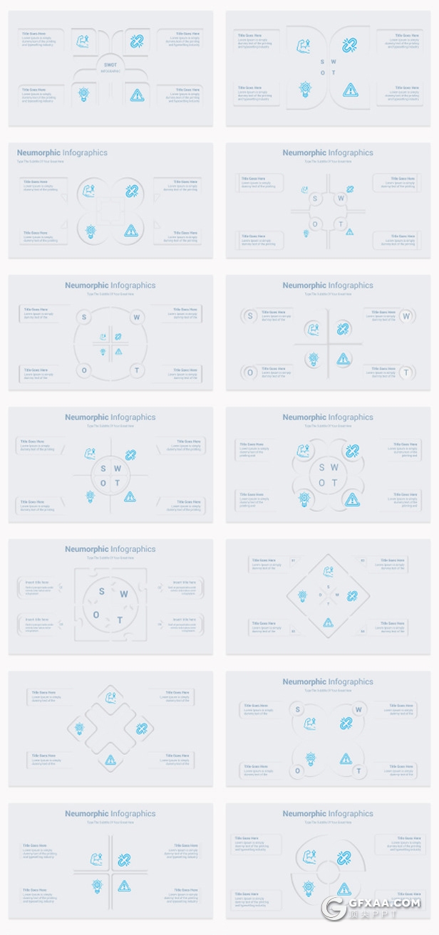 203页蓝色微立体信息图形图表PPT图形模板 - 顶尖PPT