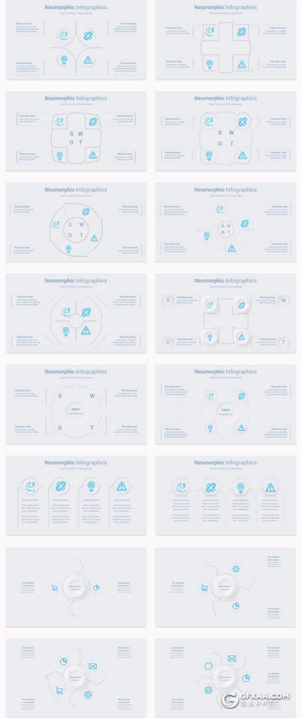 203页蓝色微立体信息图形图表PPT图形模板 - 顶尖PPT