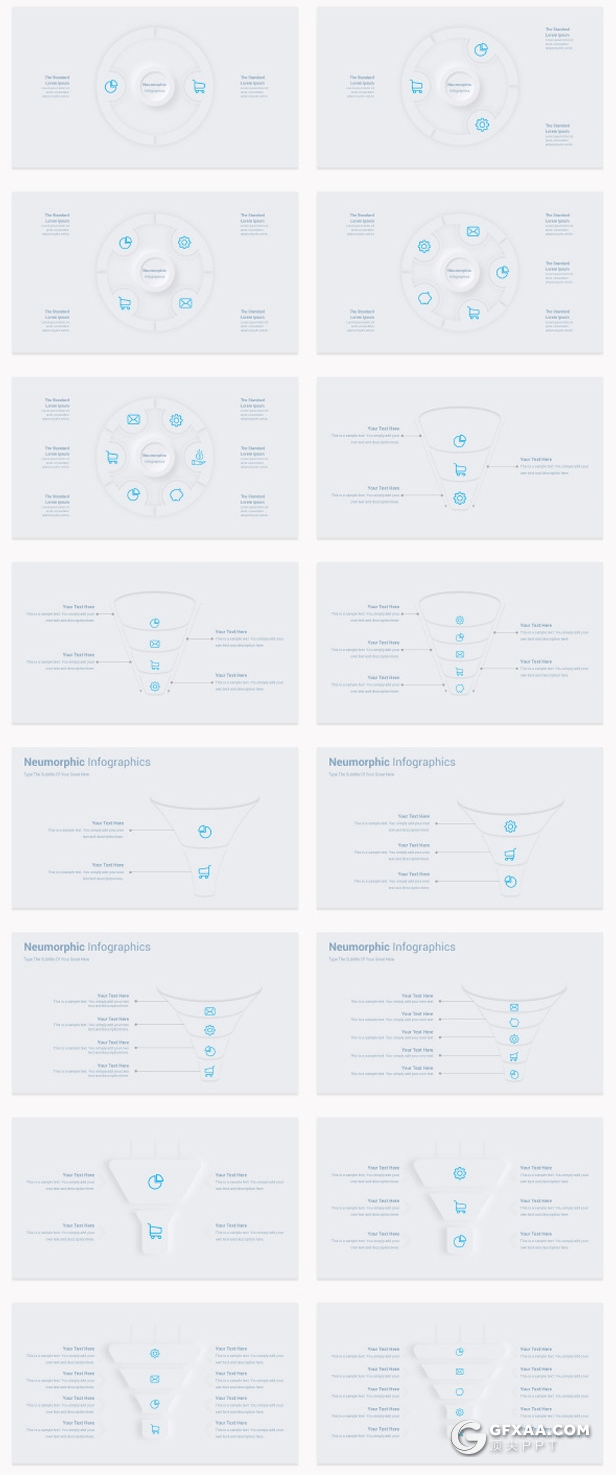 203页蓝色微立体信息图形图表PPT图形模板 - 顶尖PPT