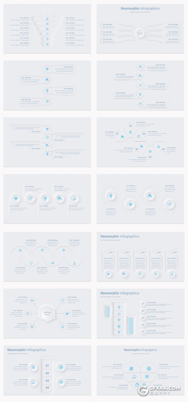 203页蓝色微立体信息图形图表PPT图形模板 - 顶尖PPT