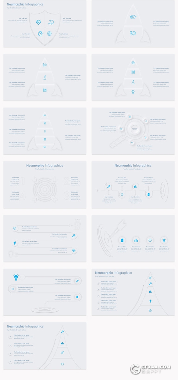 203页蓝色微立体信息图形图表PPT图形模板 - 顶尖PPT