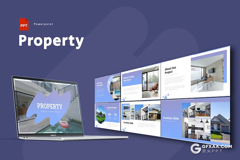 30页蓝色渐变色室内设计家居展示PPT模板 - 顶尖PPT