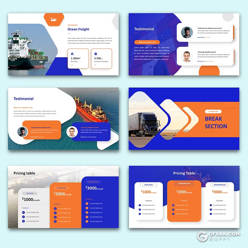 36页蓝色精美大气时尚商业计划书团队介绍商业通用国外PPT模板 - 顶尖PPT