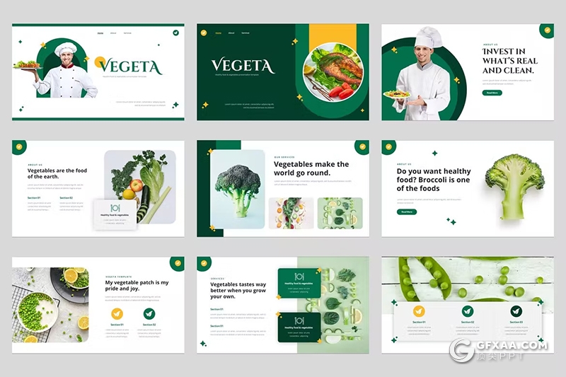 40页绿色蔬菜食品介绍通用PPT模板 - 顶尖PPT