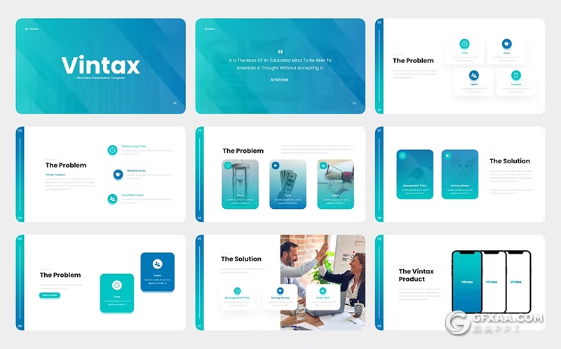 40页蓝色渐变色商业计划书团队介绍商业通用国外PPT模板 - 顶尖PPT