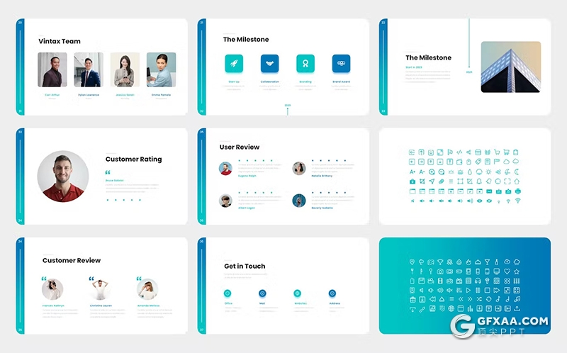 40页蓝色渐变色商业计划书团队介绍商业通用国外PPT模板 - 顶尖PPT