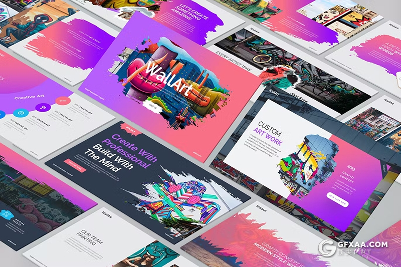 40页喷墨风漫画涂鸦摄影展示国外PPT模板 - 顶尖PPT