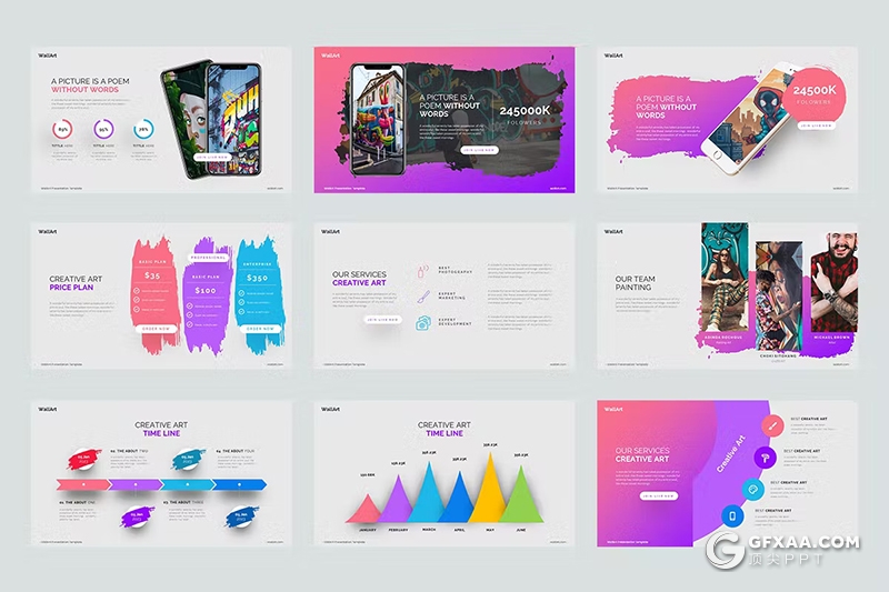 40页喷墨风漫画涂鸦摄影展示国外PPT模板 - 顶尖PPT