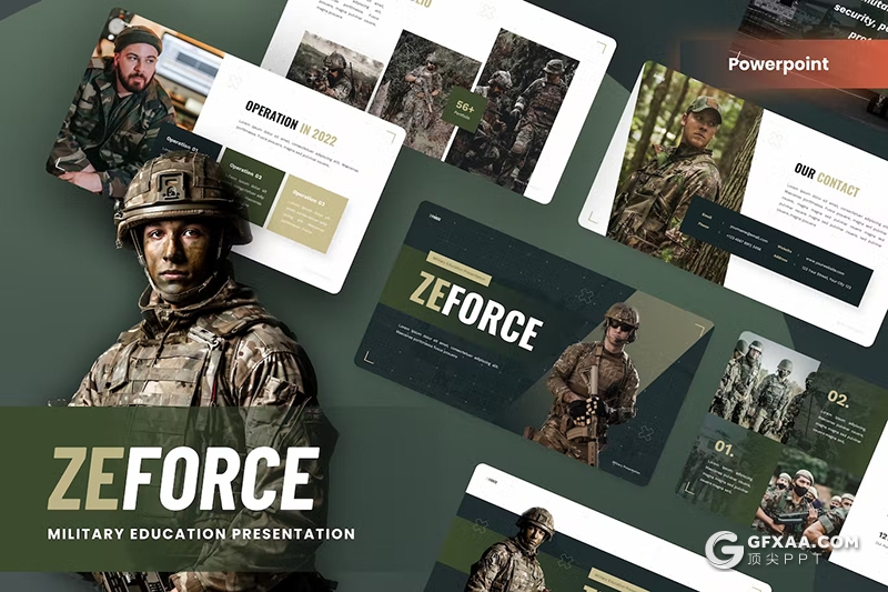 32页招兵展示介绍军事演练通用PPT模板 - 顶尖PPT