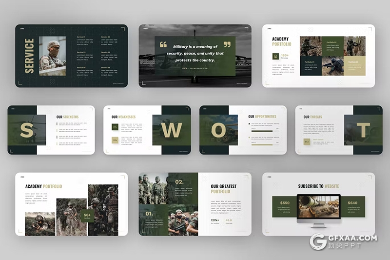 32页招兵展示介绍军事演练通用PPT模板 - 顶尖PPT