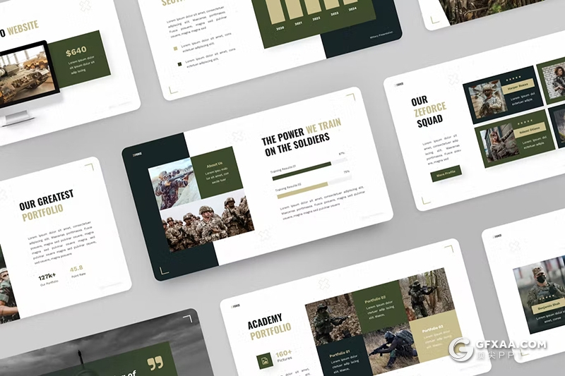 32页招兵展示介绍军事演练通用PPT模板 - 顶尖PPT