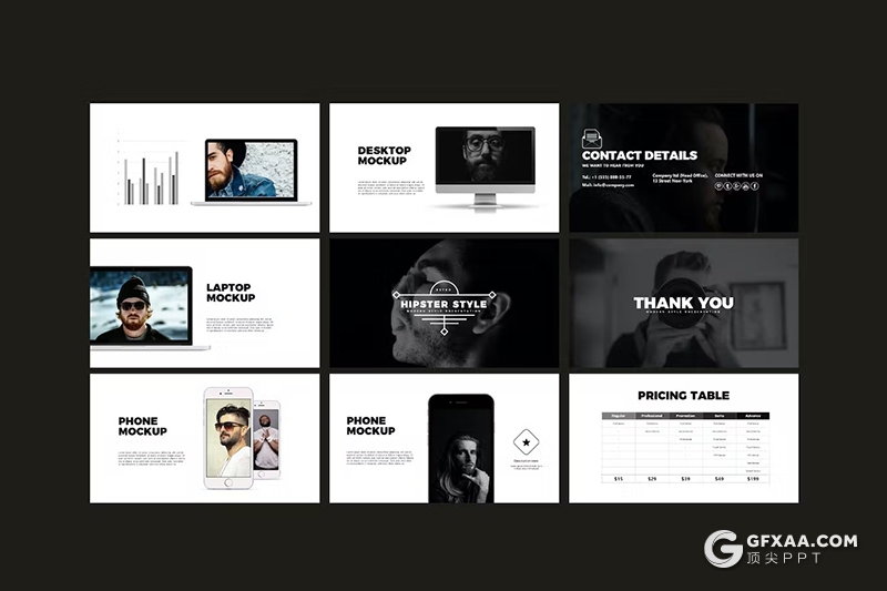 30页黑白风团队介绍商业计划书商务通用国外GoogleSlides模板 - 顶尖PPT