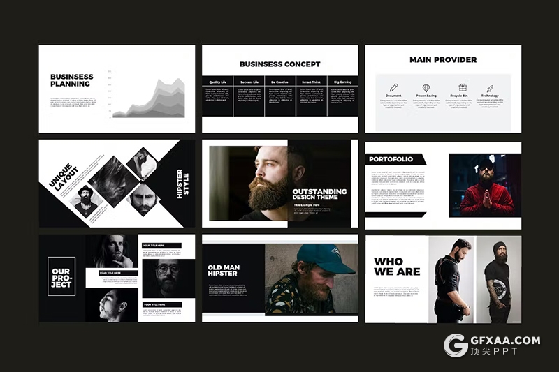 30页黑白风团队介绍商业计划书商务通用国外GoogleSlides模板 - 顶尖PPT