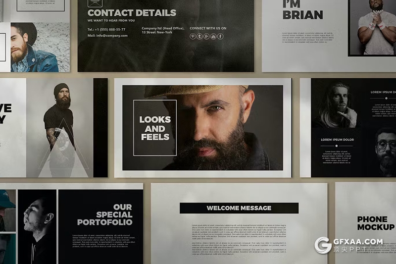 30页黑白风团队介绍商业计划书商务通用国外PPT模板 - 顶尖PPT