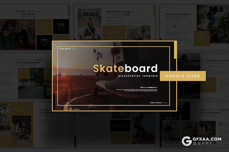 30页户外运动滑板娱乐活动策划国外GoogleSlides模板5种配色 - 顶尖PPT