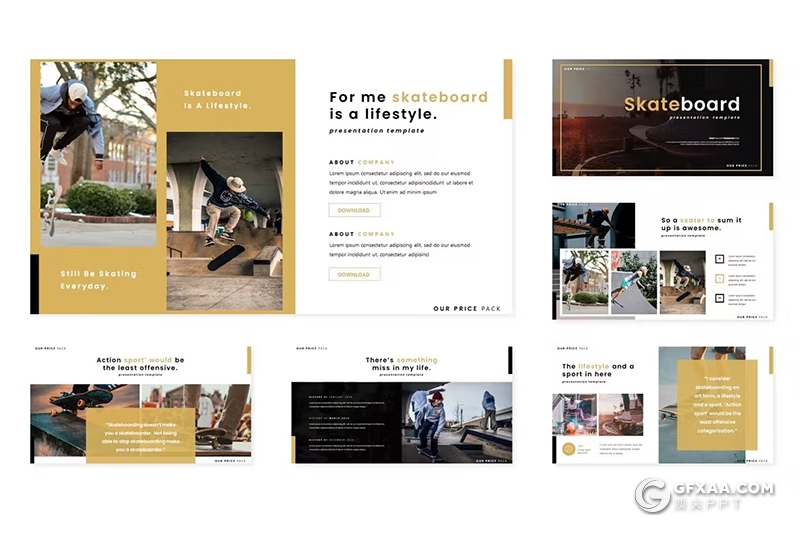 30页户外运动滑板娱乐活动策划国外GoogleSlides模板5种配色 - 顶尖PPT