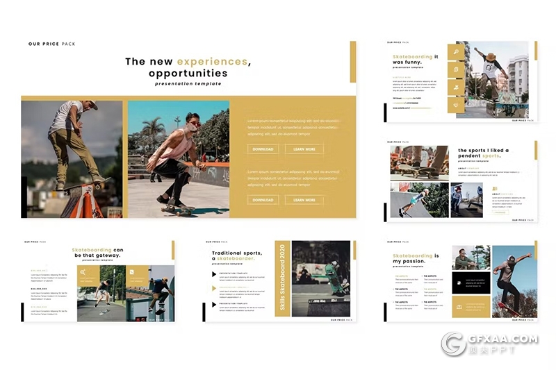 30页户外运动滑板娱乐活动策划国外GoogleSlides模板5种配色 - 顶尖PPT