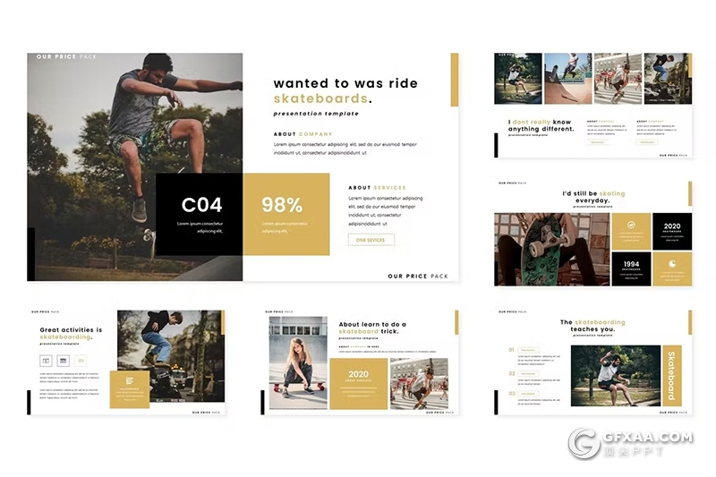 30页户外运动滑板娱乐活动策划国外GoogleSlides模板5种配色 - 顶尖PPT