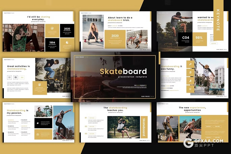 30页户外运动滑板娱乐活动策划国外Keynote模板5种配色 - 顶尖PPT