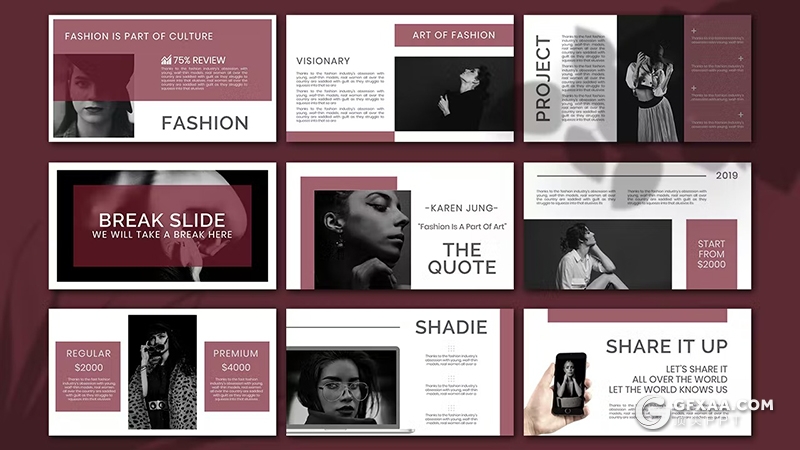 36页紫色精美摄影图片展示模特展示通用国外GoogleSlides模板 - 顶尖PPT