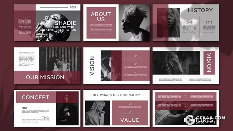 36页紫色精美摄影图片展示模特展示通用国外GoogleSlides模板 - 顶尖PPT