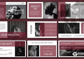 36页紫色精美摄影图片展示模特展示通用国外PPT模板 - 顶尖PPT