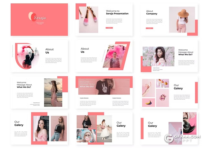 30页大气精美摄影图片展示模特展示通用国外GoogleSlides模板5种配色 - 顶尖PPT