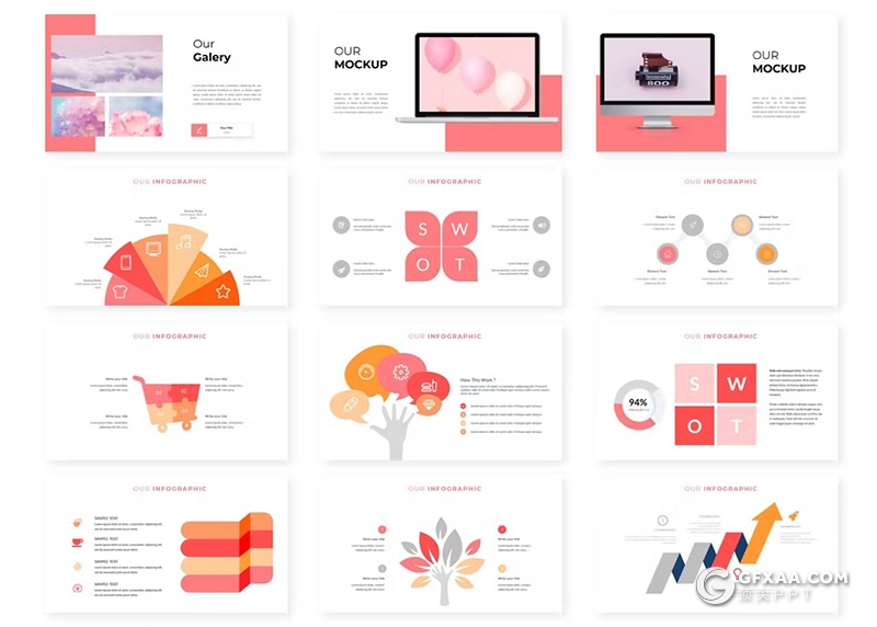 30页大气精美摄影图片展示模特展示通用国外GoogleSlides模板5种配色 - 顶尖PPT