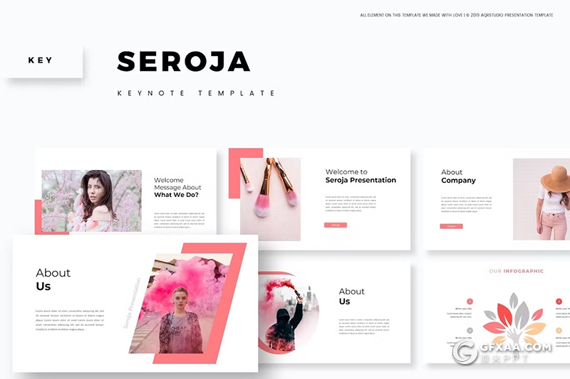 30页大气精美摄影图片展示模特展示通用国外KeyNote模板5种配色 - 顶尖PPT