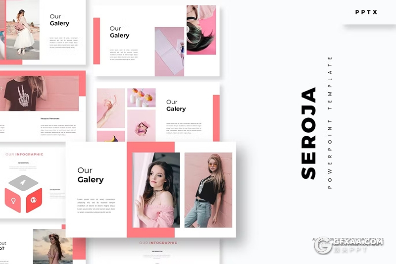 30页大气精美摄影图片展示模特展示通用国外PPT模板5种配色 - 顶尖PPT