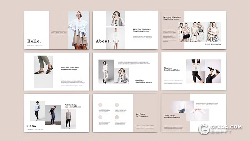 35页文艺风格模特摄影展示服装展示国外PPT模板 - 顶尖PPT