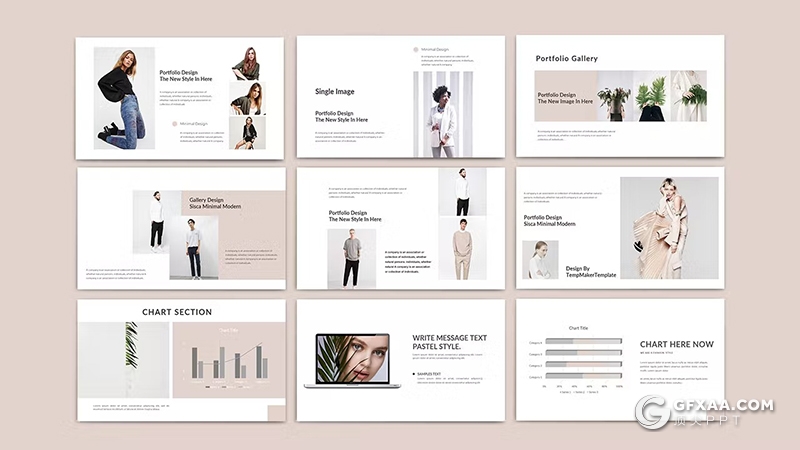 35页文艺风格模特摄影展示服装展示国外PPT模板 - 顶尖PPT