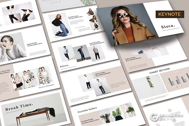 35页文艺风格模特摄影展示服装展示国外KeyNote模板 - 顶尖PPT
