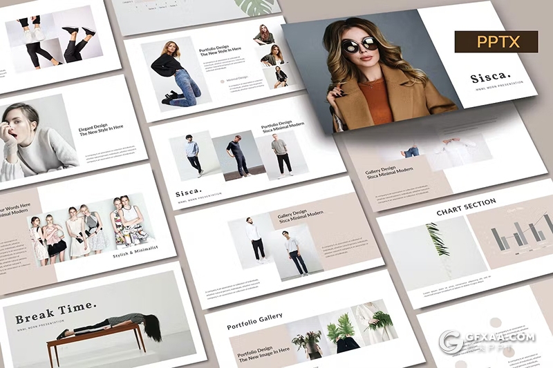 35页文艺风格模特摄影展示服装展示国外PPT模板 - 顶尖PPT