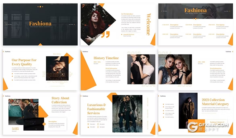 30页大气精美摄影图片展示模特展示通用国外PPT模板3种配色2款尺寸 - 顶尖PPT